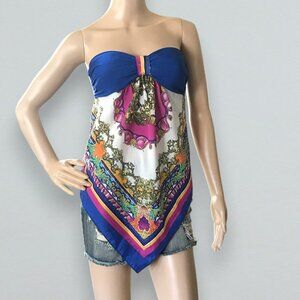 Blue Strapless Scarf Top